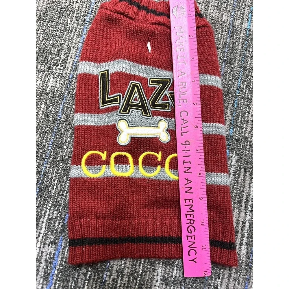 Personalized Dog Named‎ COCO Sweater Lazy Bone Dog Maroon Gray Stripe Size Small
